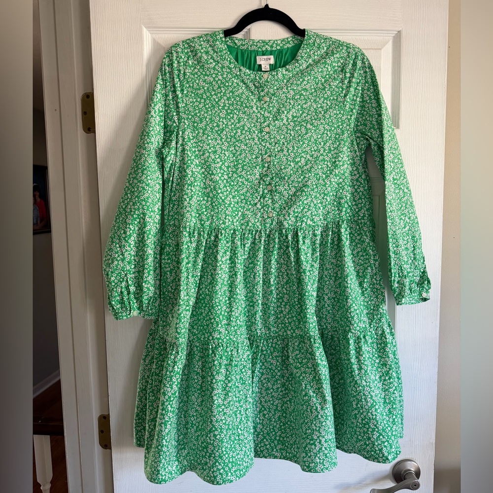J. Crew Factory Dress Green Floral Cotton Poplin S - Picture 2 of 5